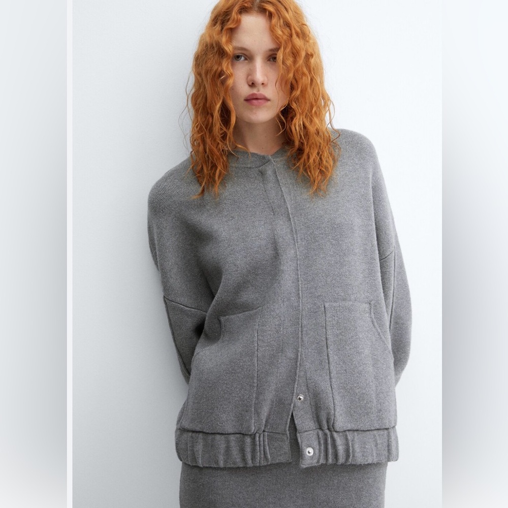 Mango Gray Casual Bomber Jacket